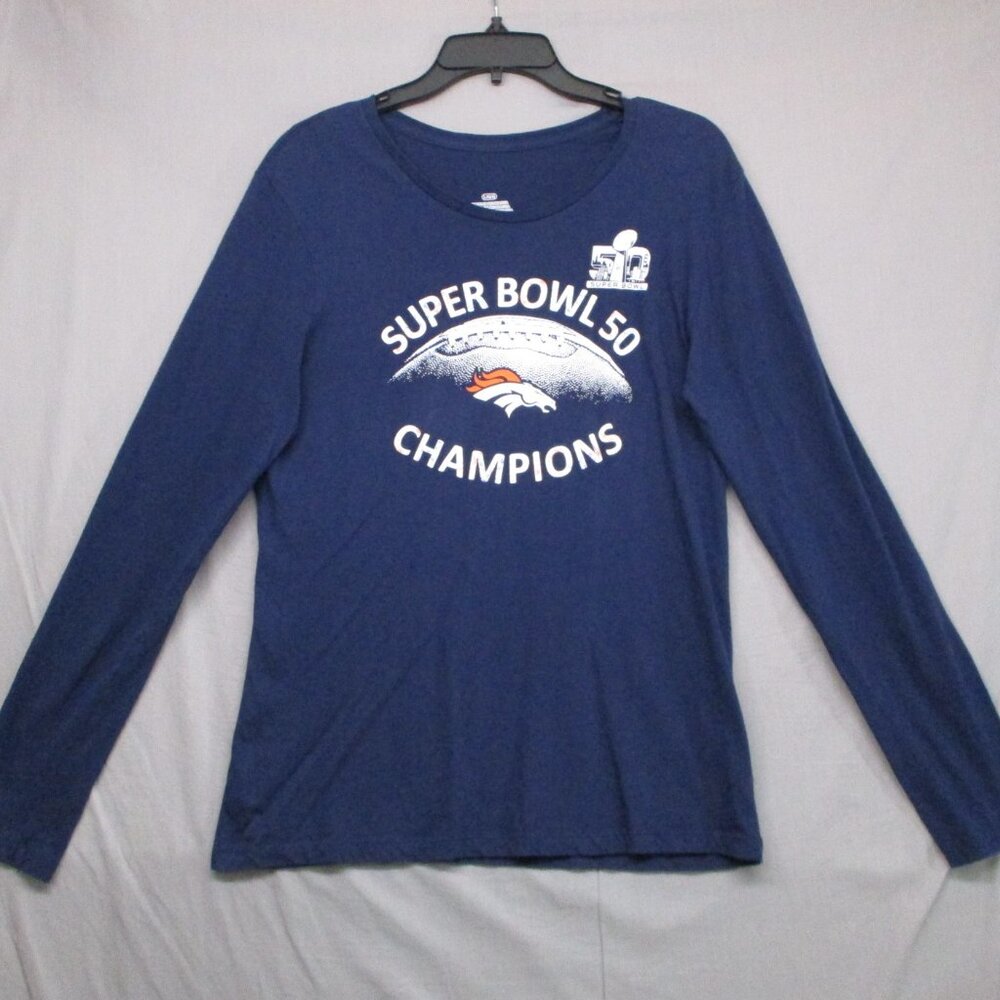 Bronco Super Bowl 50 Champions Long Sleeve Graphic Print Blue Women Size | L